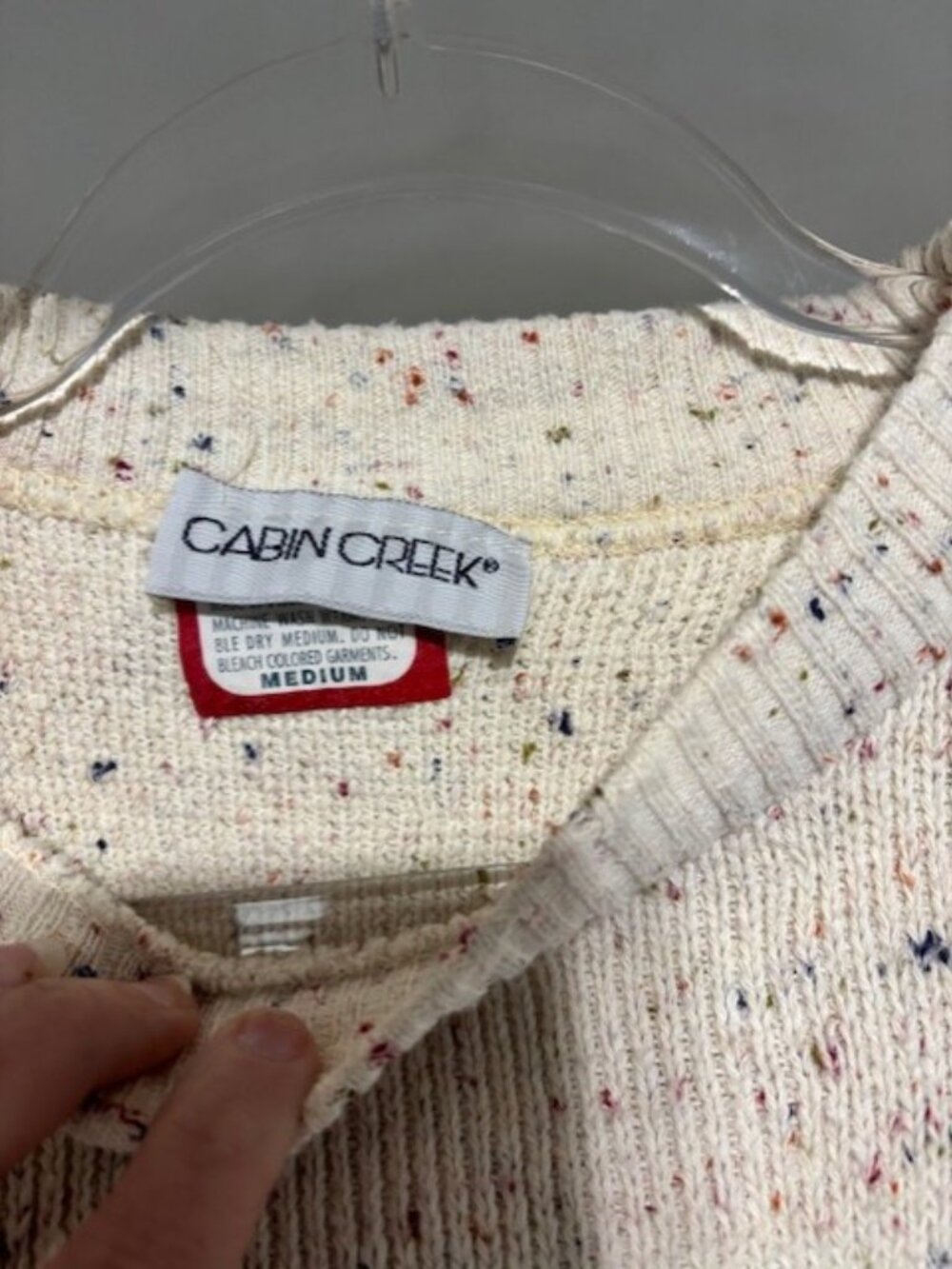 Cabin Creek M USA 100% Cotton Fair Isle Buffalo Plaid Sweater Red Cream Vintage - Picture 5 of 5